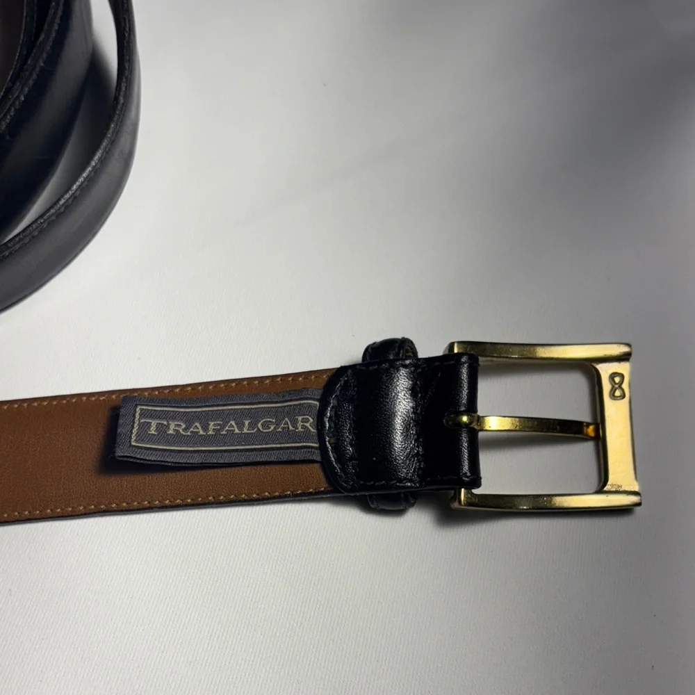 Trafalgar Black Leather Belt with Gold Buckle